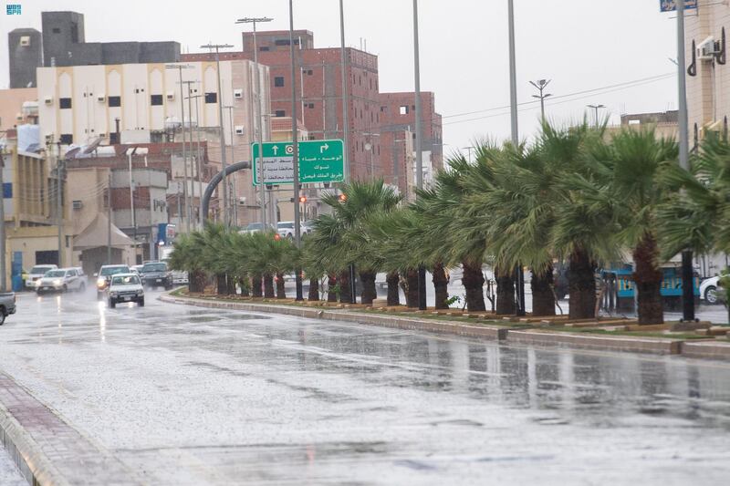 Rain falls in Saudi Arabia's Umluj governorate in early April. SPA