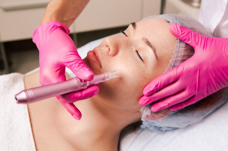 Radiofrequency microneedling is a form of controlled skin injury, which in turn rejuvenates the skin and helps with wrinkles and acne marks. Getty Images