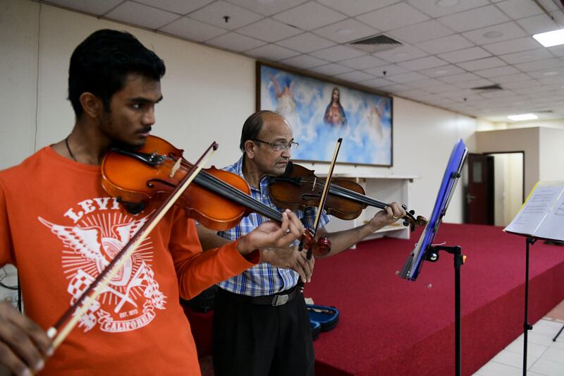 Musicians practise for the pope's visit.