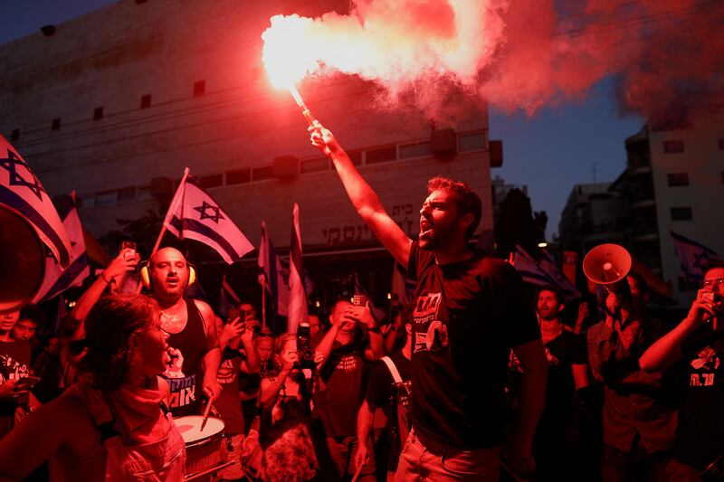 Israelis protest in Tel Aviv against Prime Minister Benjamin Netanyahu's judicial overhaul. Reuters