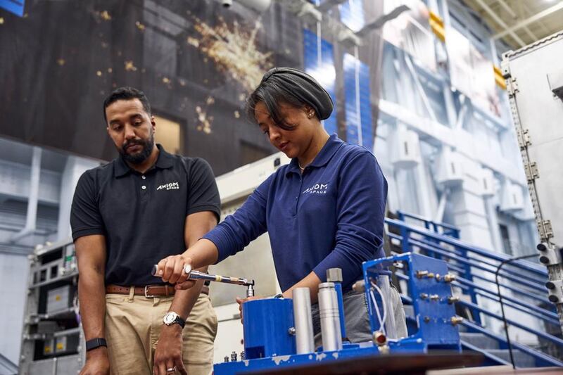 Saudi astronauts Rayyanah Barnawi and Ali Al Qarni learn about the systems of the ISS. Photo: Ali Al Qarni Twitter