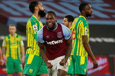 Soccer Football - Premier League - West Ham United v West Bromwich Albion - London Stadium, London, Britain - January 19, 2021 West Ham United's Michail Antonio celebrates scoring their second goal Pool via REUTERS/Matthew Childs EDITORIAL USE ONLY. No use with unauthorized audio, video, data, fixture lists, club/league logos or 'live' services. Online in-match use limited to 75 images, no video emulation. No use in betting, games or single club /league/player publications. Please contact your account representative for further details. TPX IMAGES OF THE DAY