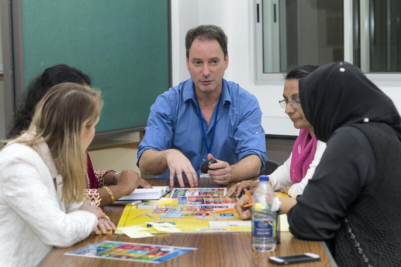 Dubai, UAE - Feb 04, 2018 - Peter Milne, Director of Target Green Educational Consultancy, conducts a teacher’s workshop on Education for Sustainable Development at Jumeira Baccalaureate School Dubai - Navin Khianey for The National