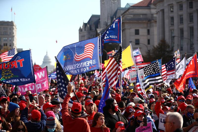 Supporters of U.S. President Donald Trump participate in a "Stop the Steal" protest after the 2020 U.S. presidential election.  Reuters