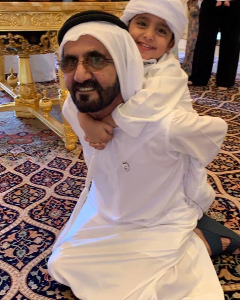 Dubai's Sheikh Mohammed bin Rashid, Vice President and Ruler of Dubai, with a young family member on Eid Al Fitr 2019. Instagram / Sheikha Maryam bint Mohammed bin Rashid Al Maktoum (maryam_mr_al_maktoum) 