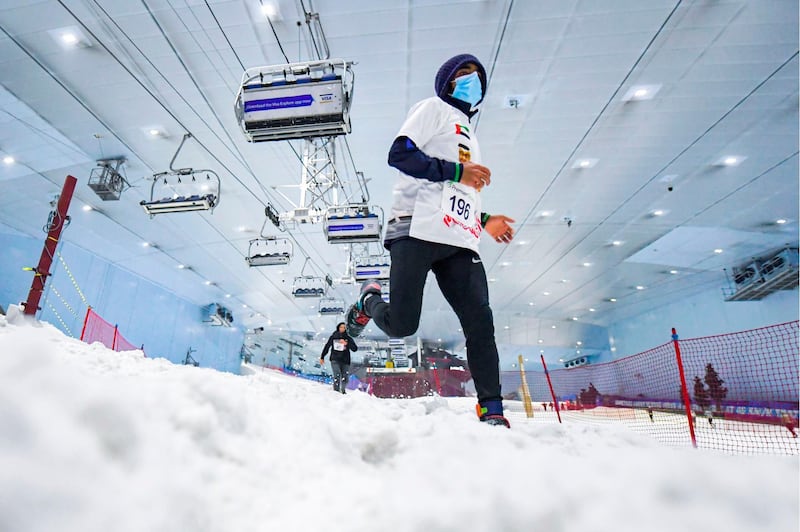 The 3km race took place in temperatures of -4°C at Ski Dubai. AFP