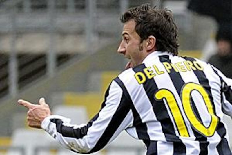 Alessandro Del Piero celebrates after scoring Juventus' second goal.