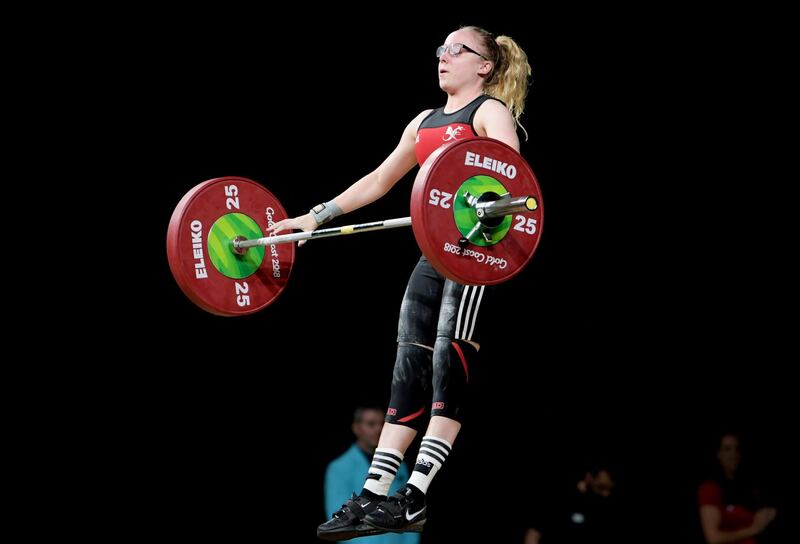 Welsh weightlifter Catrin Jones competes at the Gold Coast Commonwealth Games in Australia.  Tracey Nearmy / EPA