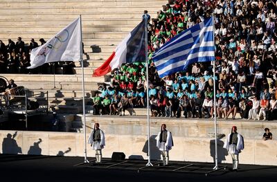 The handover ceremony at the Panathenaic Stadium, in Athens. Reuters