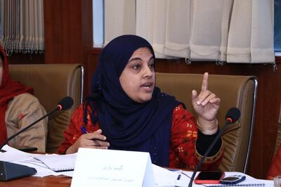 Advocate Najila Raheel, renowned for her role in the case of mob lynching of Farkhunda’s Malikzada, in an undated photo from a conference in Kabul. Photo: Najila Raheel