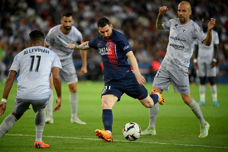 PSG's Lionel Messi shoots at goal. AFP