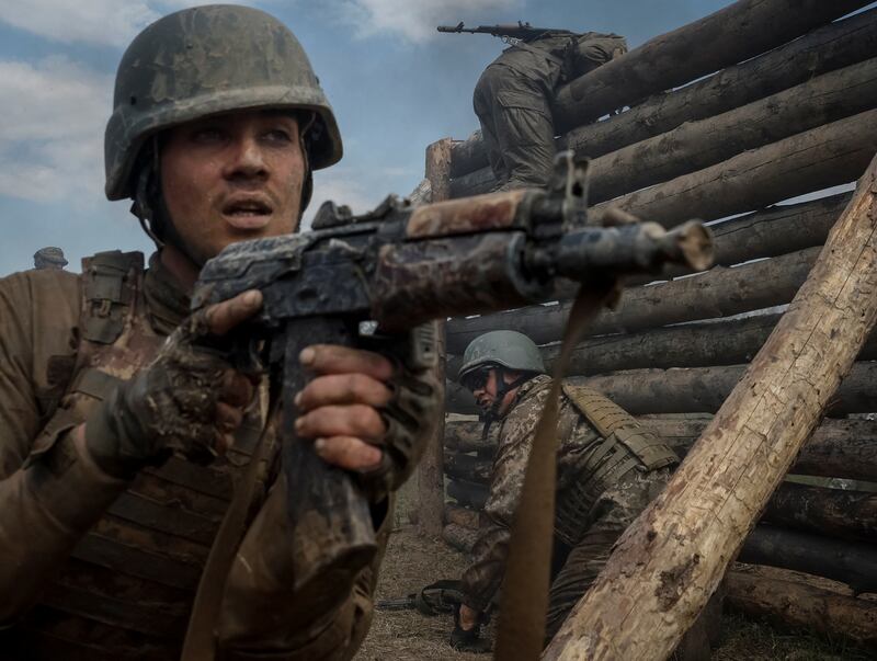 Ukrainian servicemen during an exercise in the Chernihiv region. Reuters