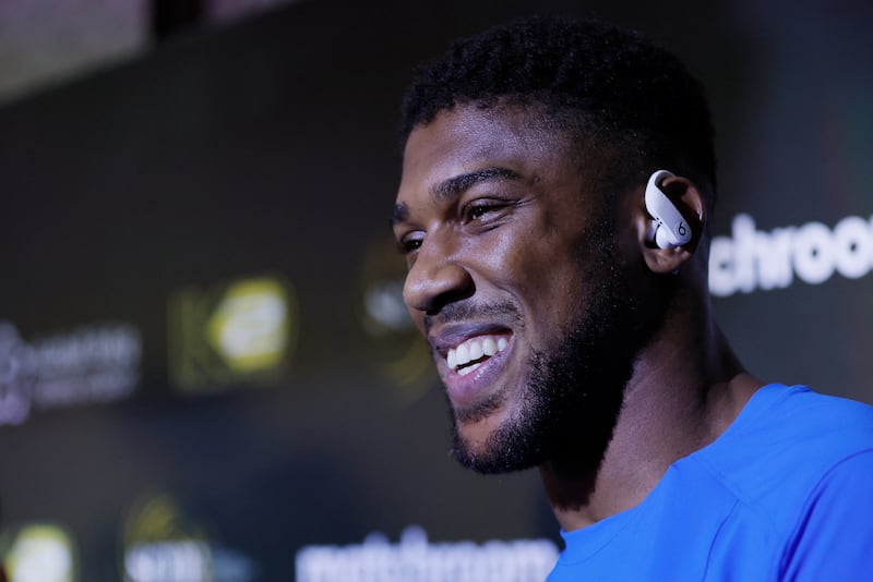 Anthony Joshua during the press conference at the Shangri-La Ballroom in Jeddah. Action Images