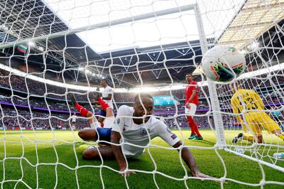 Soccer Football - Euro 2020 Qualifier - Group A - England v Bulgaria - Wembley Stadium, London, Britain - September 7, 2019  England's Raheem Sterling scores their third goal            REUTERS/David Klein     TPX IMAGES OF THE DAY