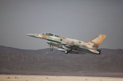 An Israeli F-16 jet takes off during drills. Getty Images