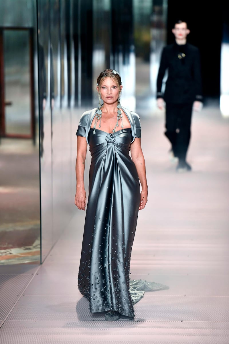 British model Kate Moss walks during the Fendi spring / summer 2021 show during Paris Haute Couture Week on January 27. AFP