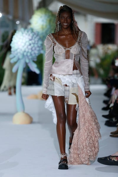Created in part by AI, the Collina Strada show offered looks such as shorts with a skirt added to one hip. Getty Images 