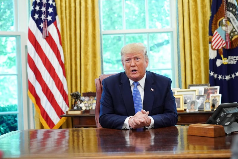 US President Donald Trump speaks during a meeting with advisors about fentanyl in the Oval Office of the White House in Washington, DC on June 25, 2019.  / AFP / MANDEL NGAN
