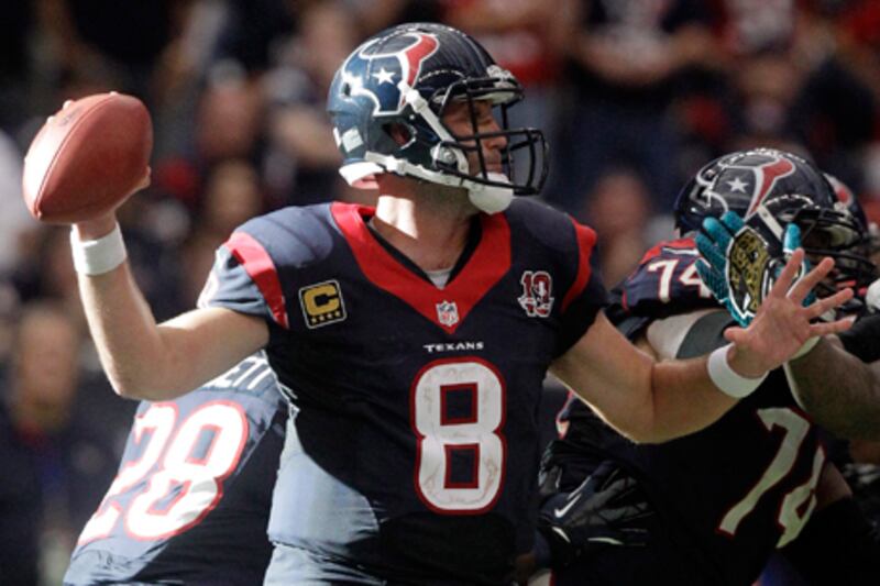 Houston Texans quarterback Matt Schaub prepares a pass against Jacksonville