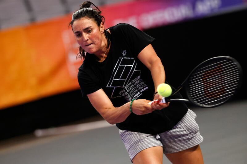 Ons Jabeur practices ahead of the WTA Finals in Fort Worth, Texas. AP
