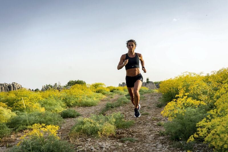 Olympic Marathon runner, Chirine Njeim trains in the mounatins of Faqra, Lebanon on Friday 21 May, 2021 (Matt Kynaston).