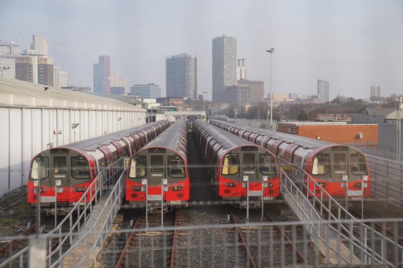 Tube strikes continued in London on Thursday, with Jubilee line trains parked unused at the London Underground Stratford Market Depot. The strike crippled commuter services in London. PA