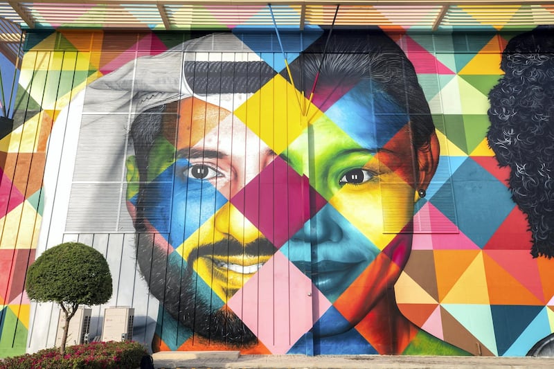 Abu Dhabi, United Arab Emirates, December 14, 2019.  
  -- STORY BRIEF:  DMT AbuDhabi is launching a street art initiative, commissioning artists around theworld to create murals across the city. The first to complete hisartwork/project is Brazilian artist Kobra – he will unveil his large-scale workon Saturday along with the chairman of DMT.  
--  Kobra’s mural at Al Bateen.
Section:  A&L
Reporter:  Alexandra Chaves