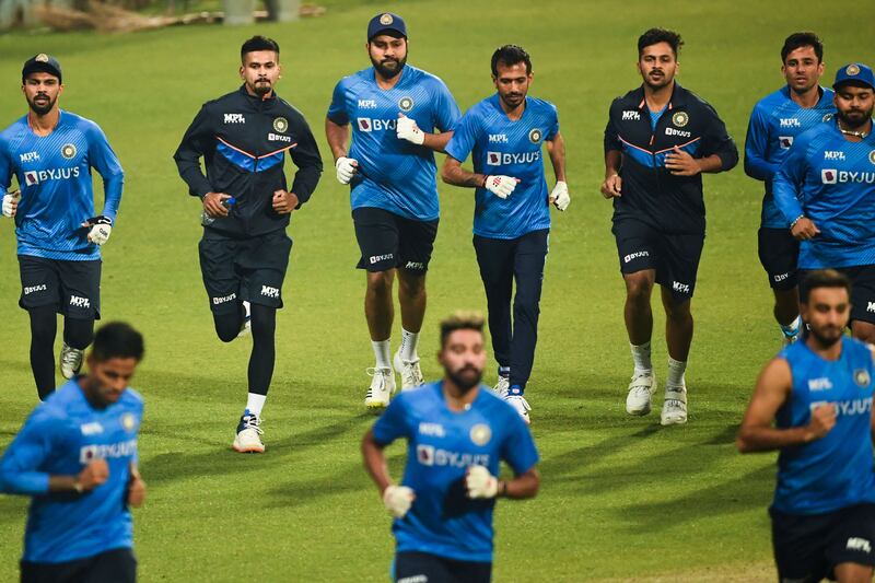India players during a training session ahead of their first T20 in Kolkata. AFP