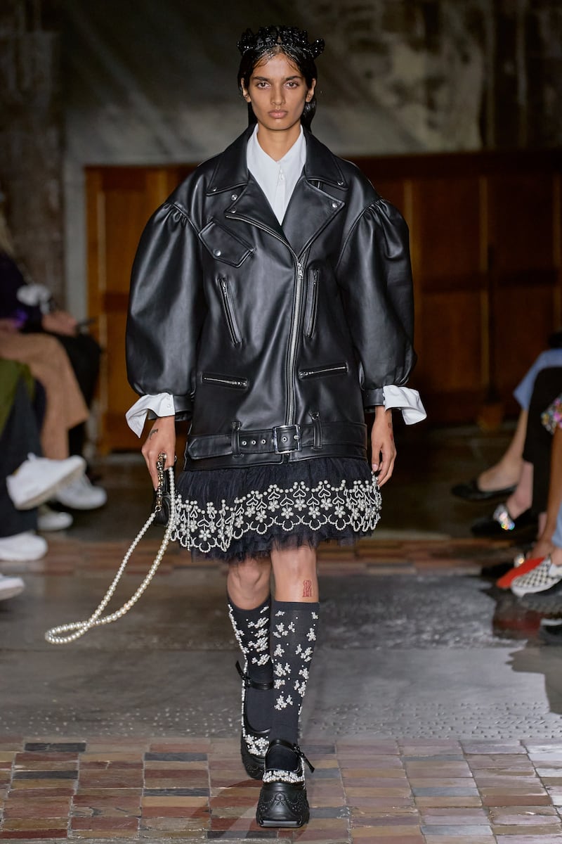 Pearls, leather and lace trim were all present in the Simone Rocha spring summer 2022 show