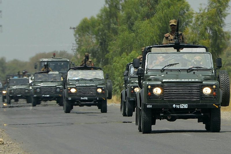 A Pakistany army convoy heads towards North Waziristan in Bannu district on June 16, 2014 as thousands of troops launched a long-awaited offensive against militants in the region. AFP PHOTO/A MAJEED

