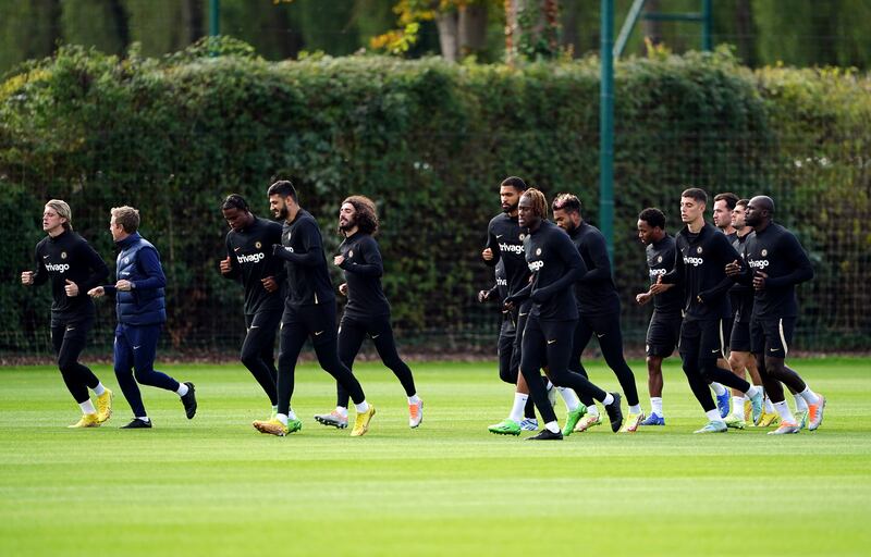 Chelsea players during training at Cobham. PA