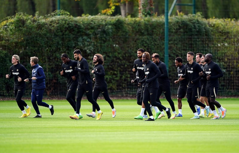 Chelsea players during training at Cobham. PA