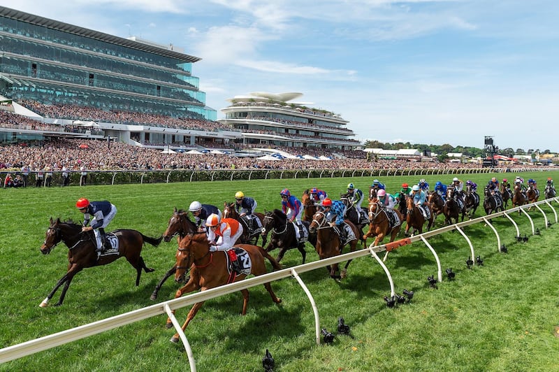 epa07973357 Jockey Craig Williams (3-L) rides Vow and Declare to victory in race seven, the Lexus Melbourne Cup, during Melbourne Cup Day at Flemington Racecourse in Melbourne, Australia, 05 November 2019.  EPA/ALBERT PEREZ   EDITORIAL USE ONLY