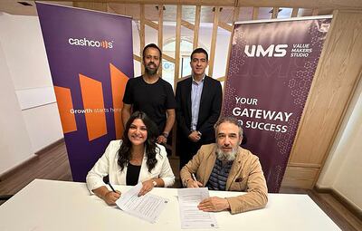 Executives at Saudi Arabia-based venture studio VMS and Egyptian start-up accelerator Cash Cows sign a partnership agreement to promote collaboration among the entrepreneurial ecosystems in both countries. Photo: Cash Cows