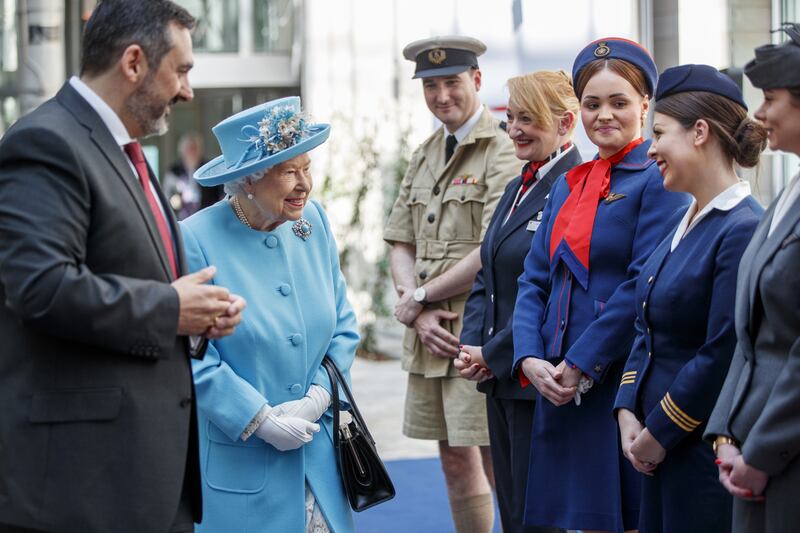Queen Elizabeth II meets BA cabin crew in 2019. Getty Images