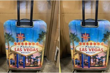The suitcase has a distinctive Las Vegas design on its front and back, Indiana state police said. Photo: Indiana State Police