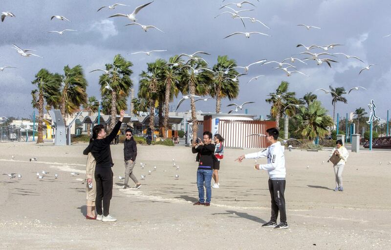 Dubai, United Arab Emirates - Cloudy and windy weather at Jumeirah open beach.  Leslie Pableo for The National