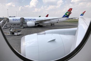 South African Airways planes parked at O.R. Tambo International Airport in Johannesburg.  Reuters