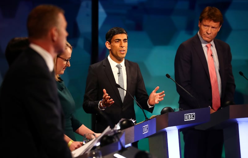 Mr Sunak speaks during a general election debate in Cardiff in November 2019. Getty