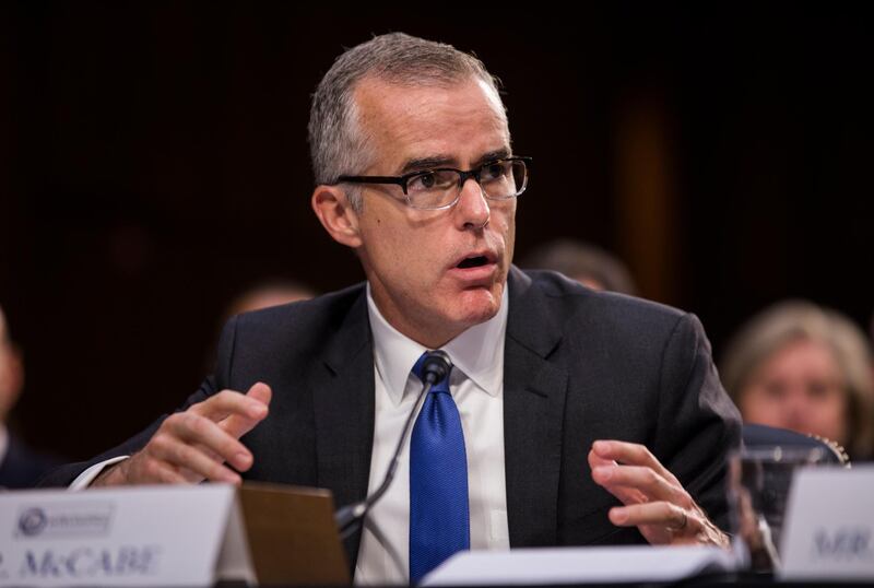 epa06484278 (FILE) Acting FBI Director Andrew McCabe testifies before a Senate Intelligence Committee hearing on the 'Foreign Intelligence Surveillance Act' in the Hart Senate office Building in Washington, DC, USA, 07 June 2017 (issued 29 January 2018). In an unsurprising move, Andrew McCabe, a frequent target of the GOP and President Trump, is stepping down as the deputy director of the FBI. He will go on leave immediately and plans to retire when he becomes fully eligible for benefits.  EPA/JIM LO SCALZO