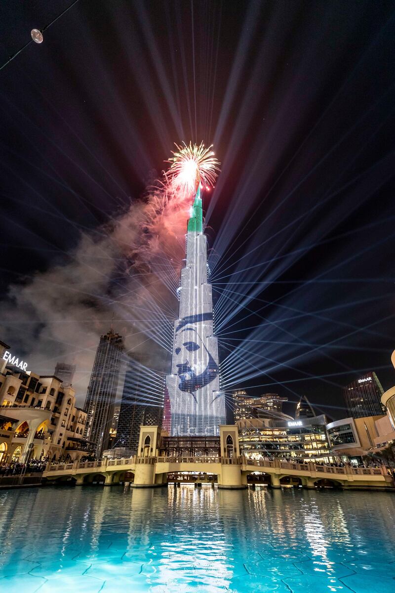 DUBAI UNITED ARAB EMIRATES. 31. DECEMBER 2020. New Years Eve 2021 light and fireworks show. on the Burj Khalifa in Downtown Dubai. (Photo: Antonie Robertson/The National) Journalist: None. Section: National.