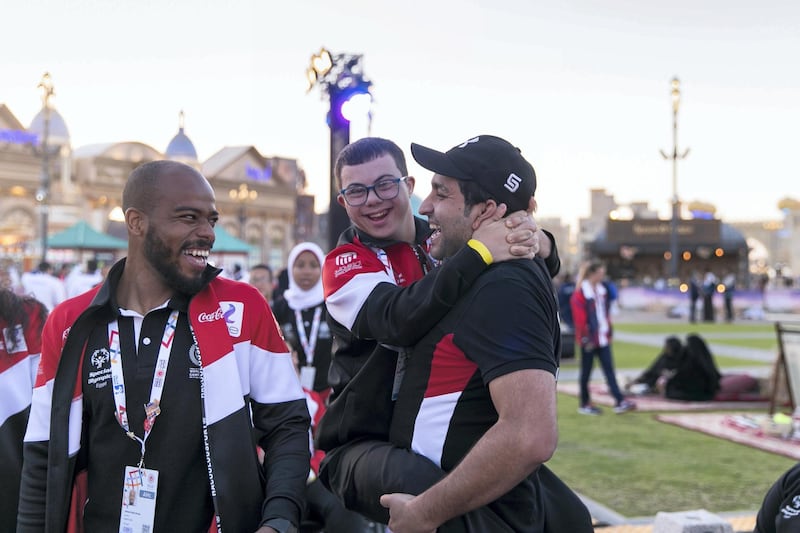 Dubai, UNITED ARAB EMIRATES - March 10 2019.

Special Olympics host town closing ceremony in GLobal Village.

(Photo by Reem Mohammed/The National)

Reporter:  
Section:  NA