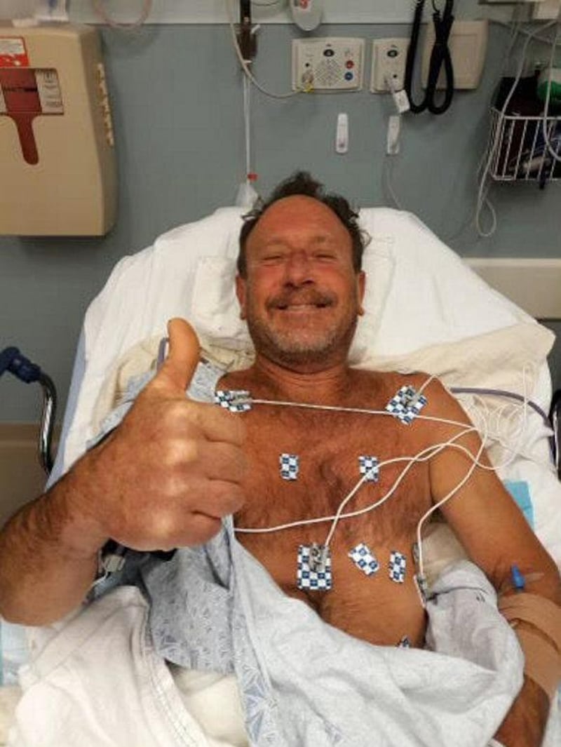 Lobster diver Michael Packard in hospital following the incident. Photo: Packard family 