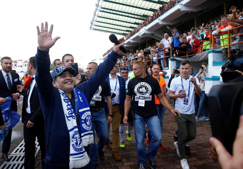 Diego Maradona waves to the fans. Reuters