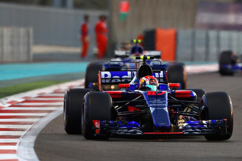 ABU DHABI, UNITED ARAB EMIRATES - NOVEMBER 26: Pierre Gasly of France and Scuderia Toro Rosso drives in the (10) Scuderia Toro Rosso STR12 on track during the Abu Dhabi Formula One Grand Prix at Yas Marina Circuit on November 26, 2017 in Abu Dhabi, United Arab Emirates.  (Photo by Clive Mason/Getty Images)