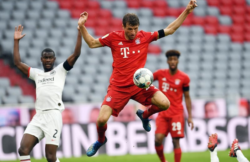 Thomas Muller controls the ball during Bayern Munich's game against Eintracht Frankfurt. EPA