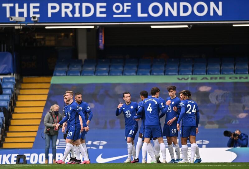 Chelsea celebrate Kai Havertz's opening goal. Reuters