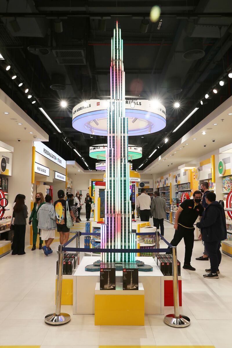 The new Lego store is home to a Burj Khalifa replica which lights up.