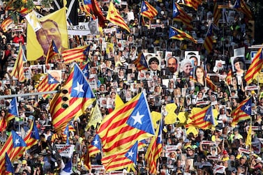 Demonstrators protest against the imprisonment of Catalan separatist leaders, in Barcelona, Spain. Reuters