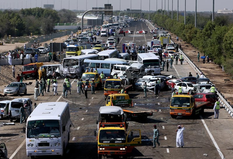 During Fog Tuesday in March 2008 four people died and 350 were injured when a series of collisions caused a pile-up of 200 vehicles near Ghantoot, Abu Dhabi. Paulo Vecina / The National